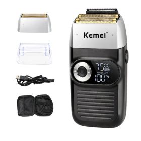 Large Capacity Lithium Battery LCD Display Two-In-One Stainless Steel Blade Shaver (Color: BLACK)