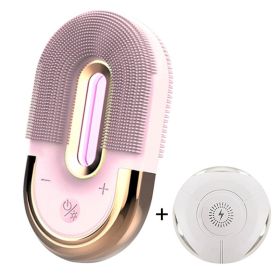 Electric Silica Gel Facial Cleanser Vibration Cleansing Instrument Cleansing Blackhead Skin Deep Washing Massage Brush (Color: PINK)