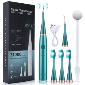 Electric Sonic Dental Calculus Scaler Oral Teeth Tartar Remover Plaque Stains Cleaner Removal Teeth Whitening Portable with LED (Color: green)