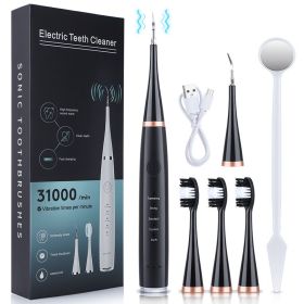 Electric Sonic Dental Calculus Scaler Oral Teeth Tartar Remover Plaque Stains Cleaner Removal Teeth Whitening Portable with LED (Color: BLACK)